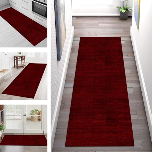 SGLGSTORE Teppich Läufer Flur Küche rutschfest Waschbar Schmutzfangmatte 60X180CM Teppichläufer Kücheläufer Rot Schwarz Teppichmatte Wohnzimmer Schlafzimmer Esszimmer Flurteppich Schmutzfangteppich von SGLGSTORE