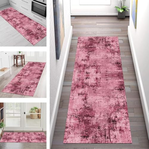 SGLGSTORE Teppich Läufer Flur Küche rutschfest Waschbar Schmutzfangmatte 60X240CM Teppichläufer Kücheläufer Rosa Schwarz Teppichmatte Wohnzimmer Schlafzimmer Flurteppich Schmutzfangteppich von SGLGSTORE