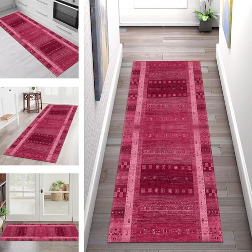 SGLGSTORE Teppich Läufer Flur Küche rutschfest Waschbar Schmutzfangmatte 60X240CM Teppichläufer Kücheläufer Rosa Teppichmatte Wohnzimmer Schlafzimmer Esszimmer Flurteppich Schmutzfangteppich von SGLGSTORE