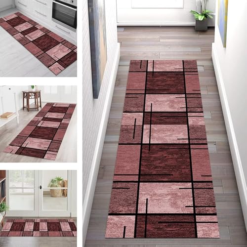 SGLGSTORE Teppich Läufer Flur Küche rutschfest Waschbar Schmutzfangmatte 60X240CM Teppichläufer Kücheläufer Rot Teppichmatte Meterware Wohnzimmer Schlafzimmer Esszimmer Flurteppich Schmutzfangteppich von SGLGSTORE