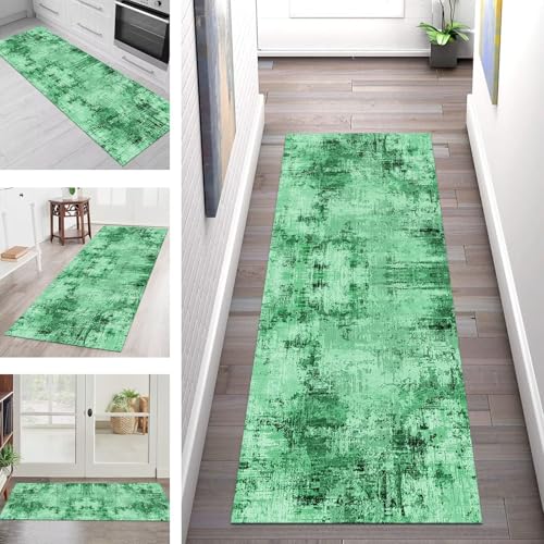 SGLGSTORE Teppich Läufer Flur Küche rutschfest Waschbar Schmutzfangmatte 60X400CM Teppichläufer Kücheläufer Grün Schwarz Teppichmatte Wohnzimmer Schlafzimmer Flurteppich Schmutzfangteppich von SGLGSTORE