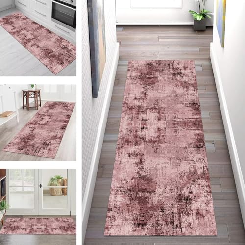 SGLGSTORE Teppich Läufer Flur Küche rutschfest Waschbar Schmutzfangmatte 70X120CM Teppichläufer Kücheläufer Hellrot Schwarz Teppichmatte Wohnzimmer Schlafzimmer Flurteppich Schmutzfangteppich von SGLGSTORE