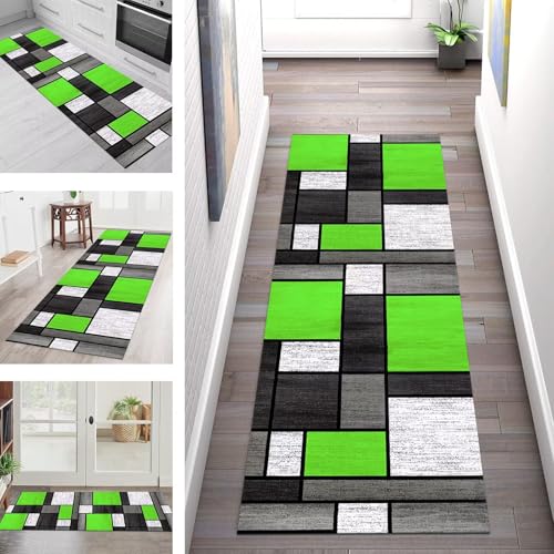 SGLGSTORE Teppich Läufer Flur Küche rutschfest Waschbar Schmutzfangmatte 70X350CM Teppichläufer Kücheläufer Grün Schwarz Teppichmatte Wohnzimmer Schlafzimmer Esszimmer Flurteppich Schmutzfangteppich von SGLGSTORE