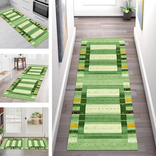SGLGSTORE Teppich Läufer Flur Küche rutschfest Waschbar Schmutzfangmatte 70X400CM Teppichläufer Küchenläufer Teppichmatten Grün Braun Orange Wohnzimmer Schlafzimmer Meterware Schmutzfangteppich von SGLGSTORE