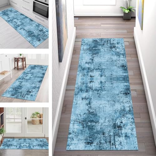 SGLGSTORE Teppich Läufer Flur Küche rutschfest Waschbar Schmutzfangmatte 70X500CM Teppichläufer Kücheläufer Blau Schwarz Teppichmatte Wohnzimmer Schlafzimmer Flurteppich Schmutzfangteppich von SGLGSTORE