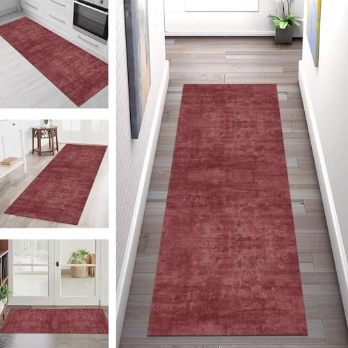 SGLGSTORE Teppich Läufer Flur Küche rutschfest Waschbar Schmutzfangmatte 80X100CM Teppichläufer Kücheläufer Dunkelrot Teppichmatte Wohnzimmer Schlafzimmer Esszimmer Flurteppich Schmutzfangteppich von SGLGSTORE