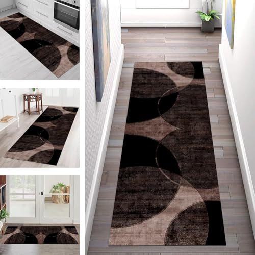 SGLGSTORE Teppich Läufer Flur Küche rutschfest Waschbar Schmutzfangmatte 80X180CM Teppichläufer Kücheläufer Braun Schwarz Teppichmatte Wohnzimmer Schlafzimmer Esszimmer Flurteppich Schmutzfangteppich von SGLGSTORE