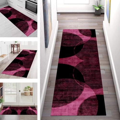SGLGSTORE Teppich Läufer Flur Küche rutschfest Waschbar Schmutzfangmatte 80X180CM Teppichläufer Kücheläufer Rosa Schwarz Teppichmatte Wohnzimmer Schlafzimmer Esszimmer Flurteppich Schmutzfangteppich von SGLGSTORE