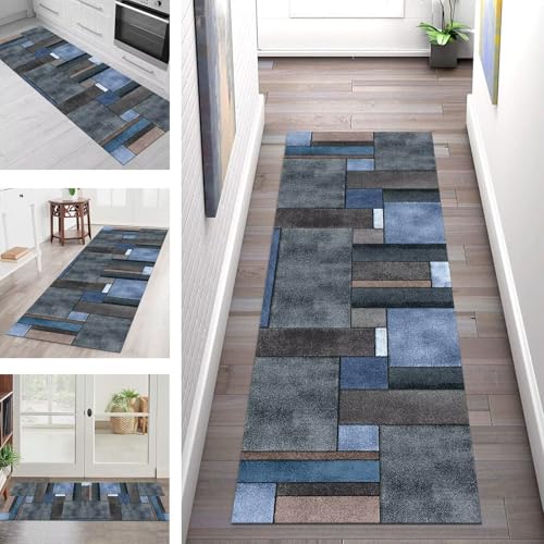 SGLGSTORE Teppich Läufer Flur Küche rutschfest Waschbar Schmutzfangmatte 80X200CM Teppichläufer Kücheläufer Blau Grau Teppichmatte Meterware Wohnzimmer Schlafzimmer Flurteppich Schmutzfangteppich SGLGSTORE Teppich Läufer Flur Küche rutschfest Waschbar Schmutzfangmatte 80X200CM Teppichläufer Kücheläufer Blau Grau Teppichmatte Meterware Wohnzimmer Schlafzimmer Flurteppich Schmutzfangteppich von SGLGSTORE