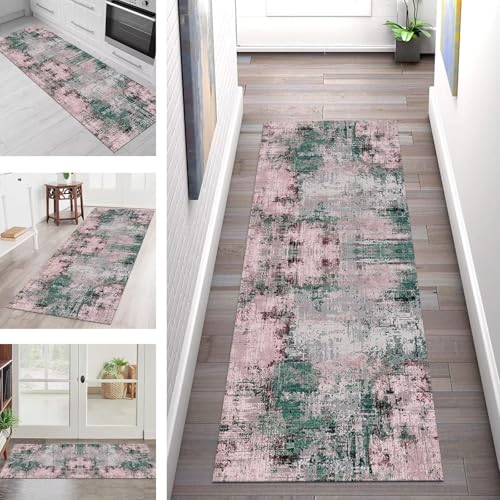 SGLGSTORE Teppich Läufer Flur Küche rutschfest Waschbar Schmutzfangmatte 90X250CM Teppichläufer Kücheläufer Rot Grün Grau Teppichmatte Wohnzimmer Schlafzimmer Esszimmer Flurteppich Schmutzfangteppich von SGLGSTORE