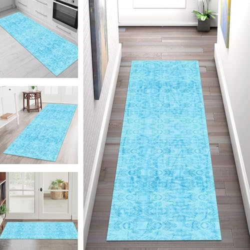 SGLGSTORE Teppich Läufer Flur Küche rutschfest Waschbar Schmutzfangmatte Blau Abstrakt Teppichläufer Küchenläufer Teppichmatten 120X500CM Läufer Wohnzimmer Schlafzimmer Meterware Schmutzfangteppich von SGLGSTORE