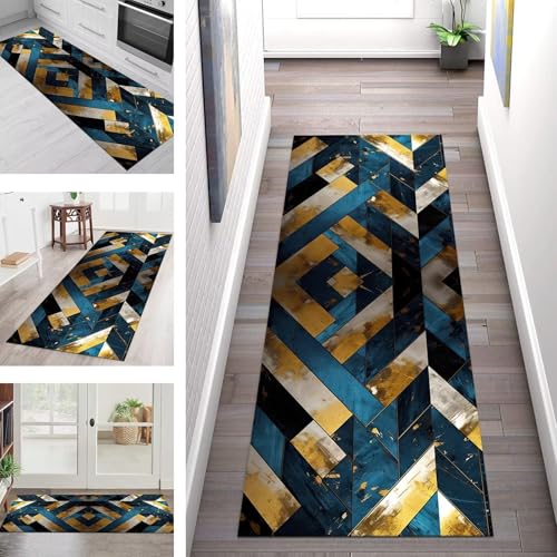 SGLGSTORE Teppich Läufer Flur Küche rutschfest Waschbar Schmutzfangmatte Blau Braun Gelb Teppichläufer Kücheläufer 50X100CM Teppichmatte Meterware Wohnzimmer Schlafzimmer Schmutzfangteppich SGLGSTORE Teppich Läufer Flur Küche rutschfest Waschbar Schmutzfangmatte Blau Braun Gelb Teppichläufer Kücheläufer 50X100CM Teppichmatte Meterware Wohnzimmer Schlafzimmer Schmutzfangteppich von SGLGSTORE