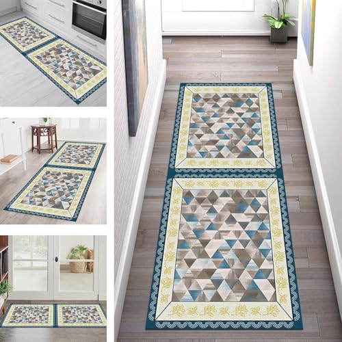 SGLGSTORE Teppich Läufer Flur Küche rutschfest Waschbar Schmutzfangmatte Blau Braun Grau Teppichläufer Küchenläufer Teppichmatten 40X60CM Wohnzimmer Schlafzimmer Meterware Schmutzfangteppich von SGLGSTORE