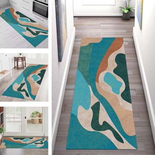 SGLGSTORE Teppich Läufer Flur Küche rutschfest Waschbar Schmutzfangmatte Blau-Cyan Grün Teppichläufer Küchenläufer Teppichmatten 50X50CM Läufer Wohnzimmer Schlafzimmer Schmutzfangteppich von SGLGSTORE