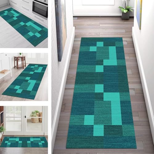 SGLGSTORE Teppich Läufer Flur Küche rutschfest Waschbar Schmutzfangmatte Blau Cyan Teppichläufer Küchenläufer Teppichmatten 80X140CM Läufer Wohnzimmer Schlafzimmer Meterware Schmutzfangteppich von SGLGSTORE