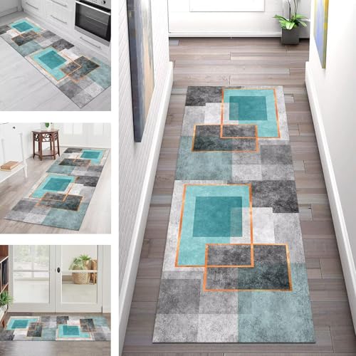 SGLGSTORE Teppich Läufer Flur Küche rutschfest Waschbar Schmutzfangmatte Blau Grau Schwarz Teppichläufer Küchenläufer 40X100CM Teppichmatte Meterware Wohnzimmer Schlafzimmer Schmutzfangteppich von SGLGSTORE