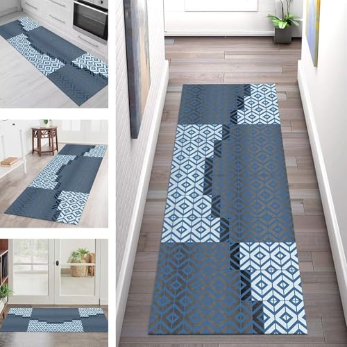 SGLGSTORE Teppich Läufer Flur Küche rutschfest Waschbar Schmutzfangmatte Blau Grau Teppichläufer Kücheläufer 100X150CM Teppichmatte Meterware Wohnzimmer Schlafzimmer Schmutzfangteppich SGLGSTORE Teppich Läufer Flur Küche rutschfest Waschbar Schmutzfangmatte Blau Grau Teppichläufer Kücheläufer 100X150CM Teppichmatte Meterware Wohnzimmer Schlafzimmer Schmutzfangteppich von SGLGSTORE