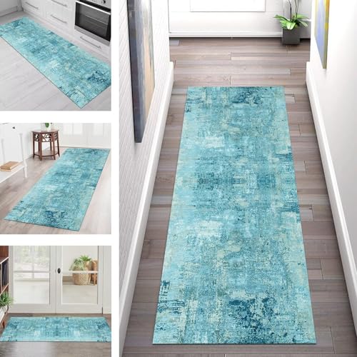 SGLGSTORE Teppich Läufer Flur Küche rutschfest Waschbar Schmutzfangmatte Blau Grün Teppichläufer Küchenläufer Teppichmatten 44X120CM Läufer Wohnzimmer Schlafzimmer Meterware Schmutzfangteppich von SGLGSTORE