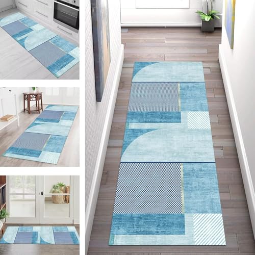 SGLGSTORE Teppich Läufer Flur Küche rutschfest Waschbar Schmutzfangmatte Blau Grün Teppichläufer Küchenläufer Teppichmatten 80X140CM Läufer Wohnzimmer Schlafzimmer Meterware Schmutzfangteppich von SGLGSTORE