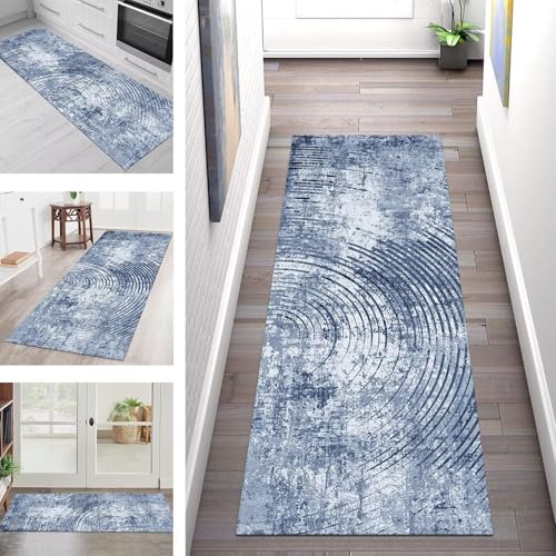 SGLGSTORE Teppich Läufer Flur Küche rutschfest Waschbar Schmutzfangmatte Blau Modern Teppichläufer Kücheläufer 60X90CM Teppichmatte Meterware Wohnzimmer Schlafzimmer Schmutzfangteppich von SGLGSTORE