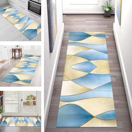 SGLGSTORE Teppich Läufer Flur Küche rutschfest Waschbar Schmutzfangmatte Blau Orange Teppichläufer Küchenläufer Teppichmatten 40X60CM Wohnzimmer Schlafzimmer Meterware Schmutzfangteppich von SGLGSTORE