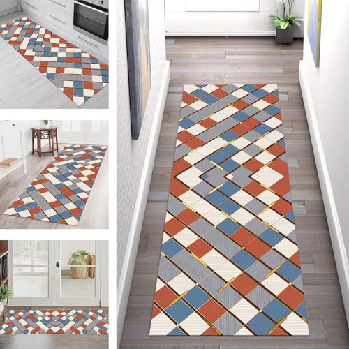 SGLGSTORE Teppich Läufer Flur Küche rutschfest Waschbar Schmutzfangmatte Blau Rot Braun Gelb Teppichläufer Kücheläufer 100X100CM Teppichmatte Meterware Wohnzimmer Schlafzimmer Schmutzfangteppich von SGLGSTORE