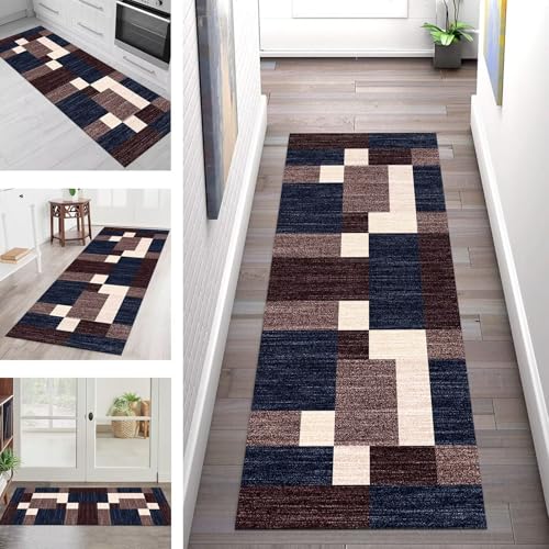 SGLGSTORE Teppich Läufer Flur Küche rutschfest Waschbar Schmutzfangmatte Blau Rot Braun Teppichläufer Küchenläufer Teppichmatten 110X450CM Läufer Wohnzimmer Schlafzimmer Meterware Schmutzfangteppich von SGLGSTORE