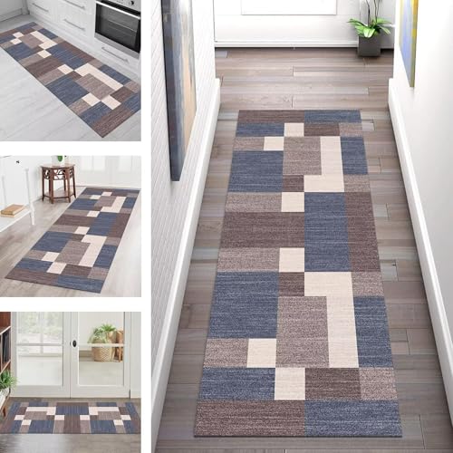 SGLGSTORE Teppich Läufer Flur Küche rutschfest Waschbar Schmutzfangmatte Blau Rot Braun Teppichläufer Küchenläufer Teppichmatten 120X250CM Läufer Wohnzimmer Schlafzimmer Meterware Schmutzfangteppich von SGLGSTORE