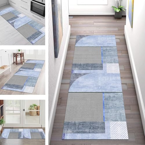 SGLGSTORE Teppich Läufer Flur Küche rutschfest Waschbar Schmutzfangmatte Blau Schwarz Teppichläufer Küchenläufer Teppichmatten 110X450CM Läufer Wohnzimmer Schlafzimmer Meterware Schmutzfangteppich SGLGSTORE Teppich Läufer Flur Küche rutschfest Waschbar Schmutzfangmatte Blau Schwarz Teppichläufer Küchenläufer Teppichmatten 110X450CM Läufer Wohnzimmer Schlafzimmer Meterware Schmutzfangteppich von SGLGSTORE