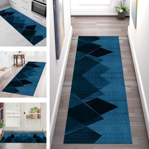 SGLGSTORE Teppich Läufer Flur Küche rutschfest Waschbar Schmutzfangmatte Blau Schwarz Teppichläufer Küchenläufer Teppichmatten 110X500CM Läufer Wohnzimmer Schlafzimmer Meterware Schmutzfangteppich SGLGSTORE Teppich Läufer Flur Küche rutschfest Waschbar Schmutzfangmatte Blau Schwarz Teppichläufer Küchenläufer Teppichmatten 110X500CM Läufer Wohnzimmer Schlafzimmer Meterware Schmutzfangteppich von SGLGSTORE
