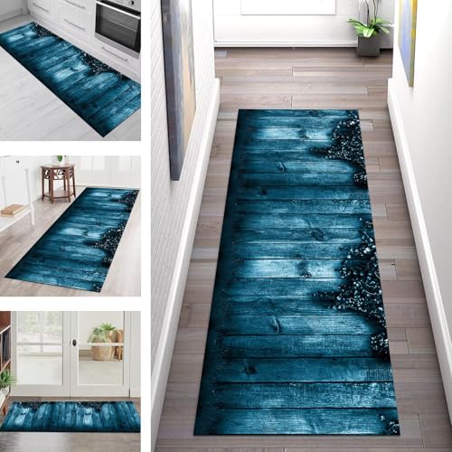 SGLGSTORE Teppich Läufer Flur Küche rutschfest Waschbar Schmutzfangmatte Blau Schwarz Teppichläufer Küchenläufer Teppichmatten 40X60CM Läufer Wohnzimmer Schlafzimmer Meterware Schmutzfangteppich von SGLGSTORE