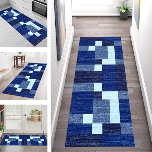 SGLGSTORE Teppich Läufer Flur Küche rutschfest Waschbar Schmutzfangmatte Blau Teppichläufer Küchenläufer Teppichmatten 40X200CM Läufer Wohnzimmer Schlafzimmer Meterware Schmutzfangteppich von SGLGSTORE