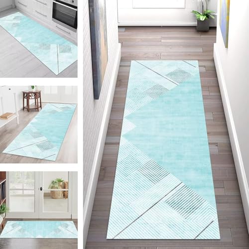SGLGSTORE Teppich Läufer Flur Küche rutschfest Waschbar Schmutzfangmatte Blau Teppichläufer Küchenläufer Teppichmatten 40X500CM Läufer Wohnzimmer Schlafzimmer Meterware Schmutzfangteppich von SGLGSTORE