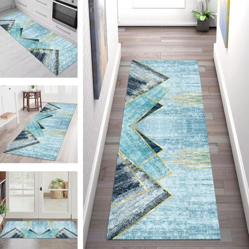 SGLGSTORE Teppich Läufer Flur Küche rutschfest Waschbar Schmutzfangmatte Blau Teppichläufer Küchenläufer Teppichmatten 50X100CM Läufer Wohnzimmer Schlafzimmer Meterware Schmutzfangteppich von SGLGSTORE