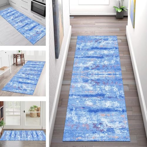 SGLGSTORE Teppich Läufer Flur Küche rutschfest Waschbar Schmutzfangmatte Blau Teppichläufer Küchenläufer Teppichmatten 90X120CM Läufer Wohnzimmer Schlafzimmer Meterware Schmutzfangteppich von SGLGSTORE