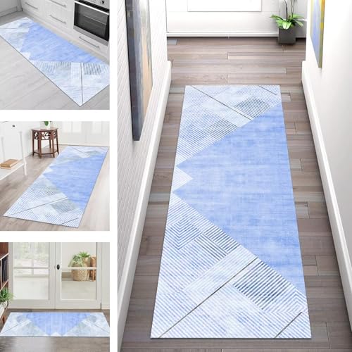 SGLGSTORE Teppich Läufer Flur Küche rutschfest Waschbar Schmutzfangmatte Blau Violett Teppichläufer Küchenläufer Teppichmatten 60X250CM Läufer Wohnzimmer Schlafzimmer Meterware Schmutzfangteppich von SGLGSTORE