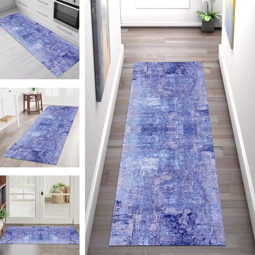 SGLGSTORE Teppich Läufer Flur Küche rutschfest Waschbar Schmutzfangmatte Blau Violett Teppichläufer Küchenläufer Teppichmatten 80X120CM Läufer Wohnzimmer Schlafzimmer Meterware Schmutzfangteppich von SGLGSTORE