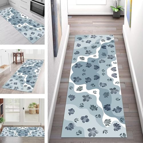 SGLGSTORE Teppich Läufer Flur Küche rutschfest Waschbar Schmutzfangmatte Blau Weiß Abstrakt Teppichläufer Kücheläufer 40X180CM Teppichmatte Meterware Wohnzimmer Schlafzimmer Schmutzfangteppich SGLGSTORE Teppich Läufer Flur Küche rutschfest Waschbar Schmutzfangmatte Blau Weiß Abstrakt Teppichläufer Kücheläufer 40X180CM Teppichmatte Meterware Wohnzimmer Schlafzimmer Schmutzfangteppich von SGLGSTORE