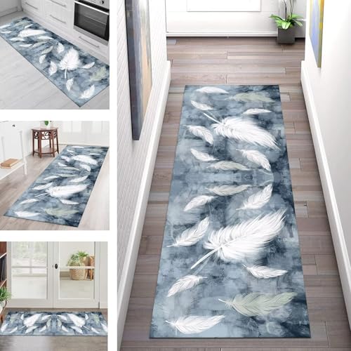 SGLGSTORE Teppich Läufer Flur Küche rutschfest Waschbar Schmutzfangmatte Blau Weiß Teppichläufer Küchenläufer Teppichmatten 50X200CM Läufer Wohnzimmer Schlafzimmer Schmutzfangteppich von SGLGSTORE