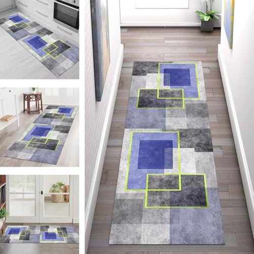 SGLGSTORE Teppich Läufer Flur Küche rutschfest Waschbar Schmutzfangmatte Blauviolett Grau Schwarz Teppichläufer Küchenläufer 40X100CM Teppichmatte Meterware Wohnzimmer Schlafzimmer Schmutzfangteppich von SGLGSTORE
