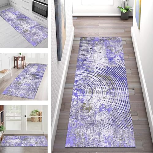 SGLGSTORE Teppich Läufer Flur Küche rutschfest Waschbar Schmutzfangmatte Blauviolett Grün Teppichläufer Kücheläufer 110X240CM Teppichmatte Meterware Wohnzimmer Schlafzimmer Schmutzfangteppich von SGLGSTORE