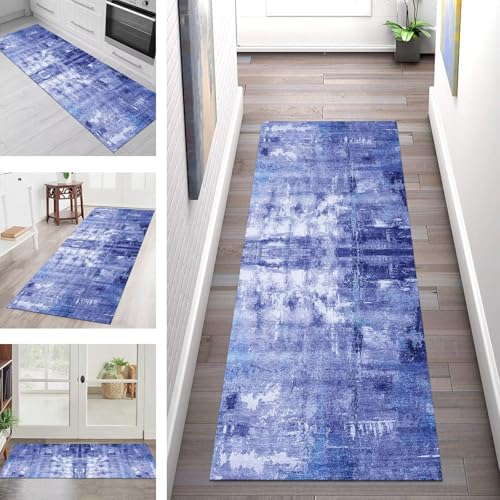 SGLGSTORE Teppich Läufer Flur Küche rutschfest Waschbar Schmutzfangmatte Blauviolett Teppichläufer Kücheläufer 70X120CM Teppichmatte Meterware Wohnzimmer Schlafzimmer Schmutzfangteppich Flurläufer von SGLGSTORE