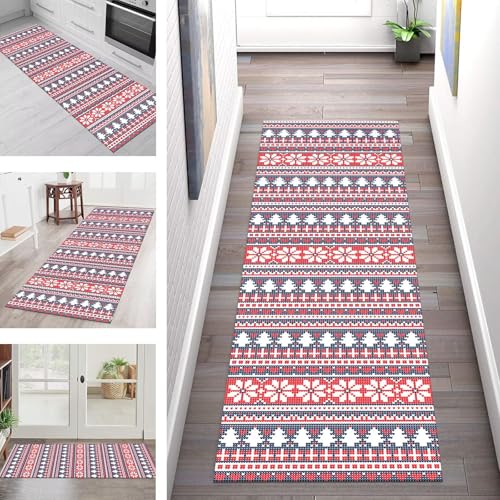SGLGSTORE Teppich Läufer Flur Küche rutschfest Waschbar Schmutzfangmatte Boho 40X450CM Teppichläufer Kücheläufer Rot Weiß Blau Teppichmatte Meterware Wohnzimmer Schlafzimmer Schmutzfangteppich von SGLGSTORE