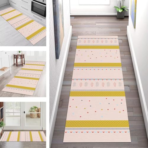 SGLGSTORE Teppich Läufer Flur Küche rutschfest Waschbar Schmutzfangmatte Boho 50X200CM Teppichläufer Kücheläufer Gelb Blau Rot Teppichmatte Meterware Wohnzimmer Schlafzimmer Schmutzfangteppich von SGLGSTORE