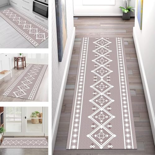 SGLGSTORE Teppich Läufer Flur Küche rutschfest Waschbar Schmutzfangmatte Boho 60X500CM Teppichläufer Kücheläufer Retro Rot Weiß Teppichmatte Meterware Wohnzimmer Schlafzimmer Schmutzfangteppich von SGLGSTORE