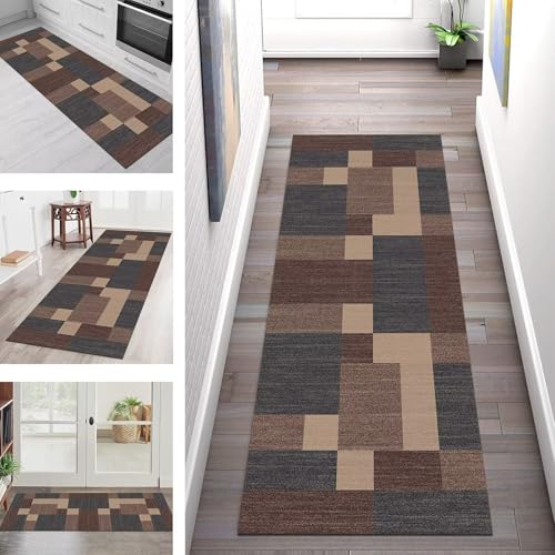 SGLGSTORE Teppich Läufer Flur Küche rutschfest Waschbar Schmutzfangmatte Braun Blau Rot Teppichläufer Küchenläufer Teppichmatten 110X250CM Läufer Wohnzimmer Schlafzimmer Meterware Schmutzfangteppich von SGLGSTORE