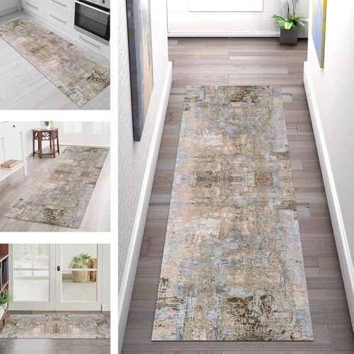 SGLGSTORE Teppich Läufer Flur Küche rutschfest Waschbar Schmutzfangmatte Braun Blau Teppichläufer Küchenläufer Teppichmatten 40X180CM Läufer Wohnzimmer Schlafzimmer Meterware Schmutzfangteppich von SGLGSTORE