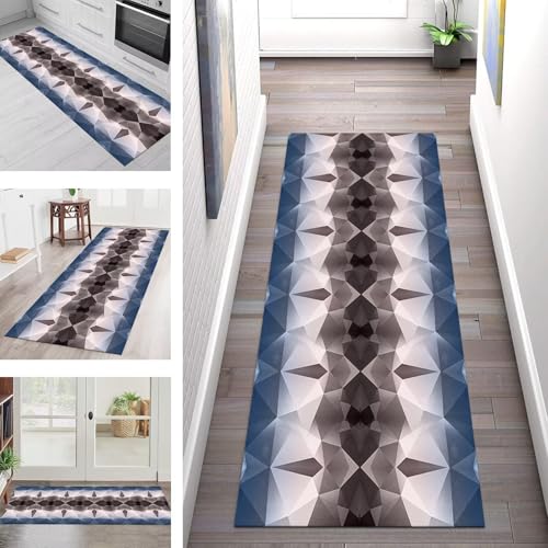 SGLGSTORE Teppich Läufer Flur Küche rutschfest Waschbar Schmutzfangmatte Braun Blau Teppichläufer Küchenläufer Teppichmatten 80X180CM Läufer Wohnzimmer Schlafzimmer Meterware Schmutzfangteppich von SGLGSTORE
