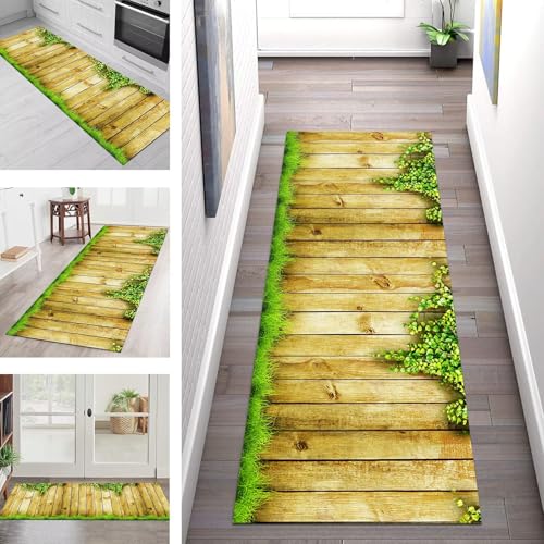 SGLGSTORE Teppich Läufer Flur Küche rutschfest Waschbar Schmutzfangmatte Braun Gelb Grün Teppichläufer Küchenläufer Teppichmatten 60X350CM Läufer Wohnzimmer Schlafzimmer Meterware Schmutzfangteppich von SGLGSTORE