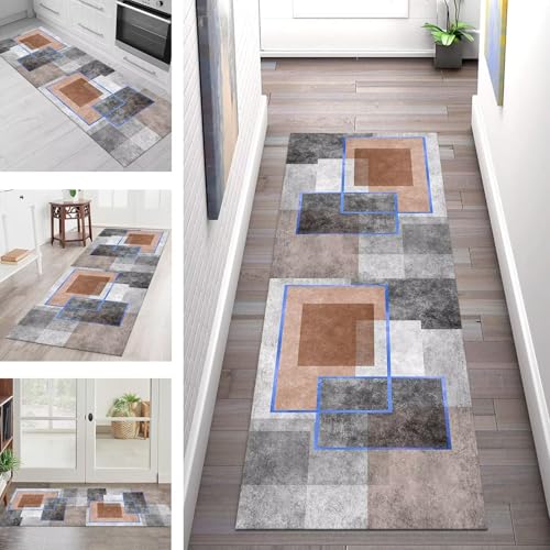 SGLGSTORE Teppich Läufer Flur Küche rutschfest Waschbar Schmutzfangmatte Braun Grau Schwarz Teppichläufer Küchenteppich 50X350CM Teppichmatte Meterware Wohnzimmer Schlafzimmer Schmutzfangteppich von SGLGSTORE
